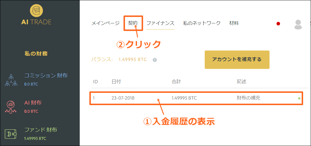 AIトレードの入金方法