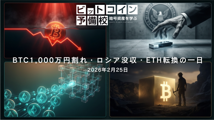 2026年2月25日｜BTC1,000万円割れ・ロシア没収合法化・ETH財団ステーキング転換・ソロマイナー3.125BTC獲得