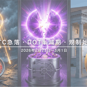 2026年2月第4週｜BTC月間−14.9%・DOT+28%急騰・ステーブルコイン規制がついに始動
