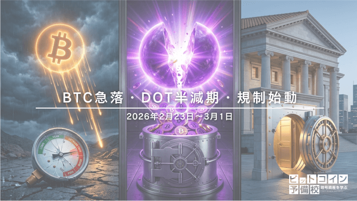 2026年2月第4週|BTC月間−14.9%・DOT+28%急騰・ステーブルコイン規制がついに始動