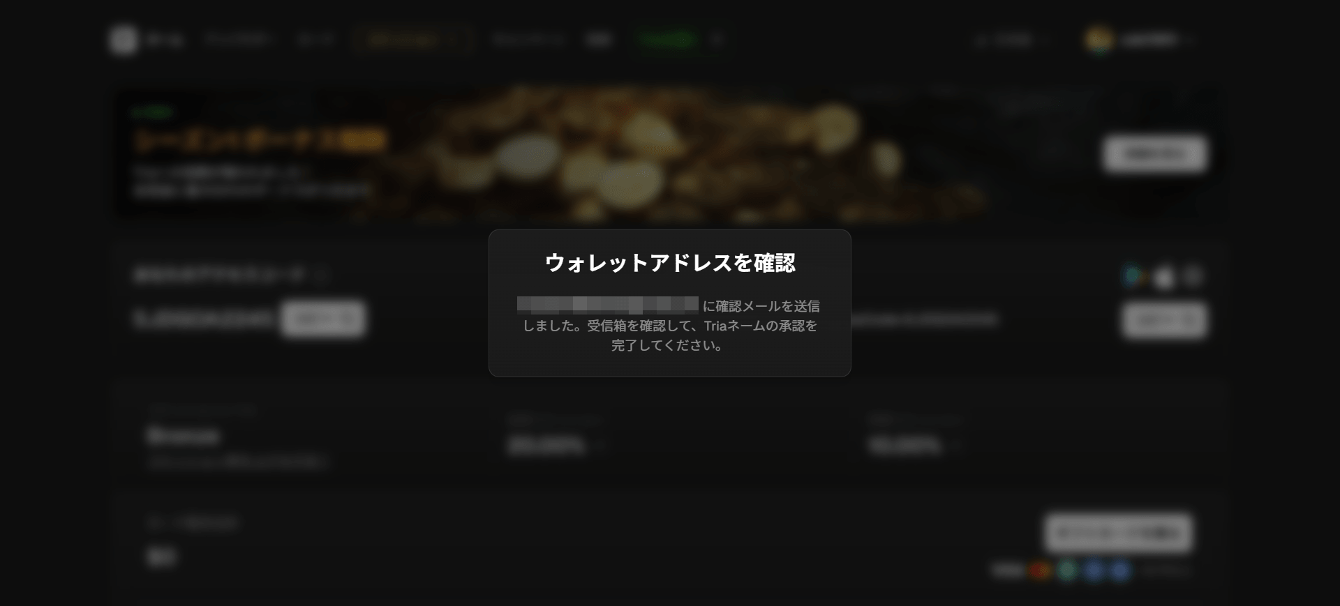 ウォレットアドレス確認メール送信の案内