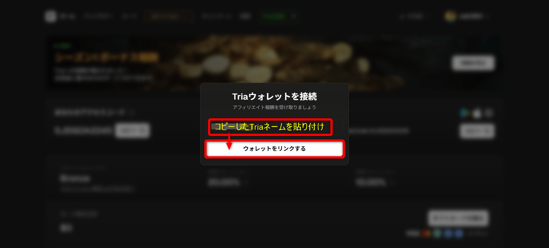 Triaネームを貼り付けてリンク