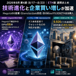 2026年8月第4週｜ETH版｜9,926ETH追加購入　Hegotá66提案・Glamsterdam対応が進展