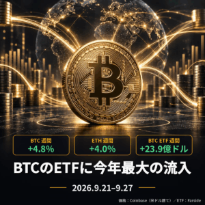 2026年9月第4週｜BTC・ETH週間まとめ｜BTCのETFに今年最大の資金流入、BTC・ETHとも週間プラス