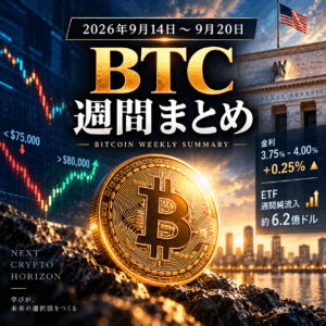 2026年9月第3週｜BTC版｜7.5万ドル割れから8万ドル回復　ETFは週末4.33億ドル流入