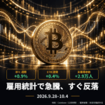 2026年10月第1週｜BTC・ETH週間まとめ｜米雇用統計の下振れで一時急騰も、BTC・ETHとも週間はほぼ横ばい