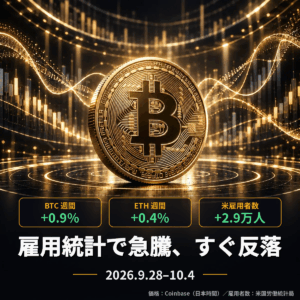 2026年10月第1週｜BTC・ETH週間まとめ｜米雇用統計の下振れで一時急騰も、BTC・ETHとも週間はほぼ横ばい