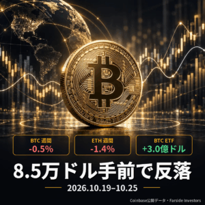 2026年10月第4週｜BTC・ETH週間まとめ｜AI関連株の下落と重なり、BTCは8.5万ドル手前から反落